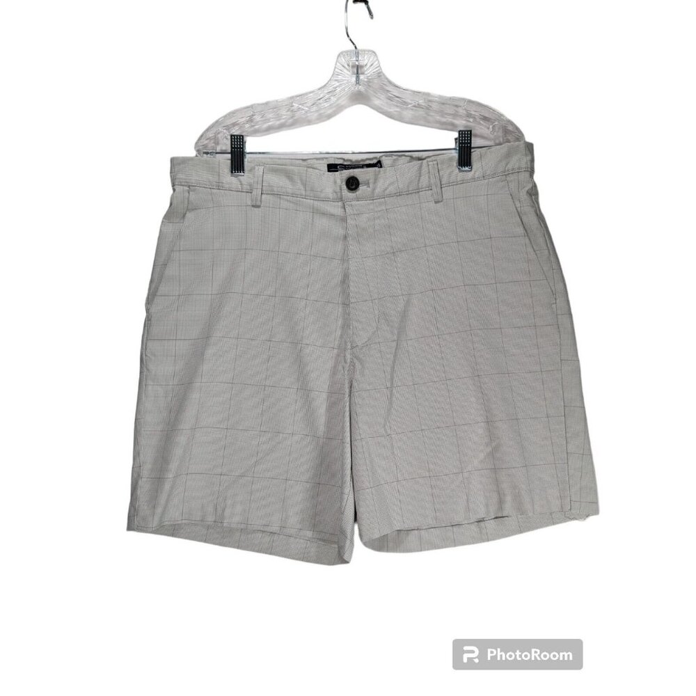 Chaps Golf Shorts Mens Size 36 Beige Check Plaid Chino Casual Active Adult